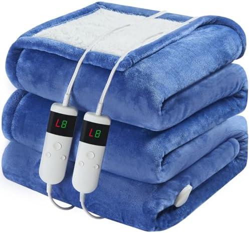 DANENOSA Electric Heated Blanket Queen Size 84''x90'' Soft Flannel & Sherpa Electric Blanket with 10 Heating Levels, Automatically Shut Down After 8h with Overheat Protection Machine Washable