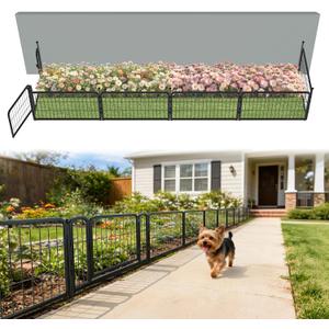 FXW Garden Fence Outdoor for The Yard – 17in(H) x 14.7ft(L) Heavy Duty Metal Animal Barrier for Dog, No Dig Decorative Dog Fence, 6 Panels, Black