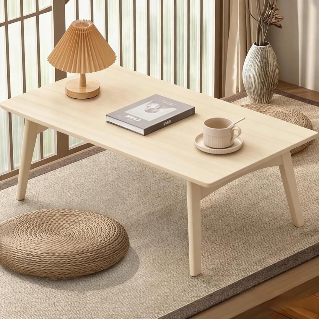 Bamboo Coffee Table Foldable Japanese Floor Desk Folding Low Tea Table No Assembly 26x16x12in Portable Bedroom Living Room Furniture for Dining Working Studing Relaxing (Natural Wood, Large)