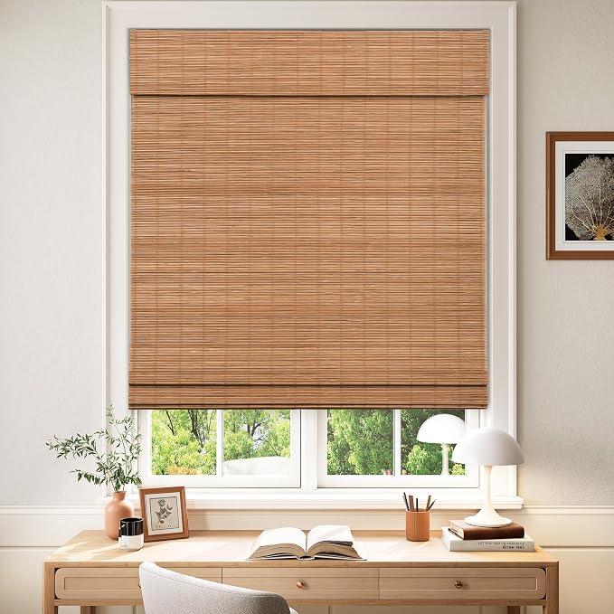 LazBlinds Cordless Blackout Bamboo Roman Shades, 34x64