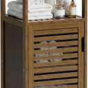 HITNET Bathroom Cabinet, Bamboo Floor Cabinet Free Standing, 4 Tier Sofa Side Storage Cupboard for Living Room Kitchen Entryway, Walnut, Small