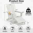 Folding Adirondack Chair with Retractable Ottoman,HDPE Outdoor Adirondack Chair with Cup Holder,All-Weather Lounge Chairs for Outside,Patio,Pool,Fire Pit,White