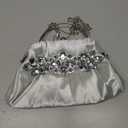 IAMUHI Women Retro Satin Evening Handbag Pleated Rhinestone Clutch Bag Party Wedding Crossbody Shoulder Purse with Chain,Silver