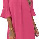 RUMIA Shift Dress for Women V Neck Ruffle Sleeve Loose Summer Office Work Casual Dress (Pink, M)