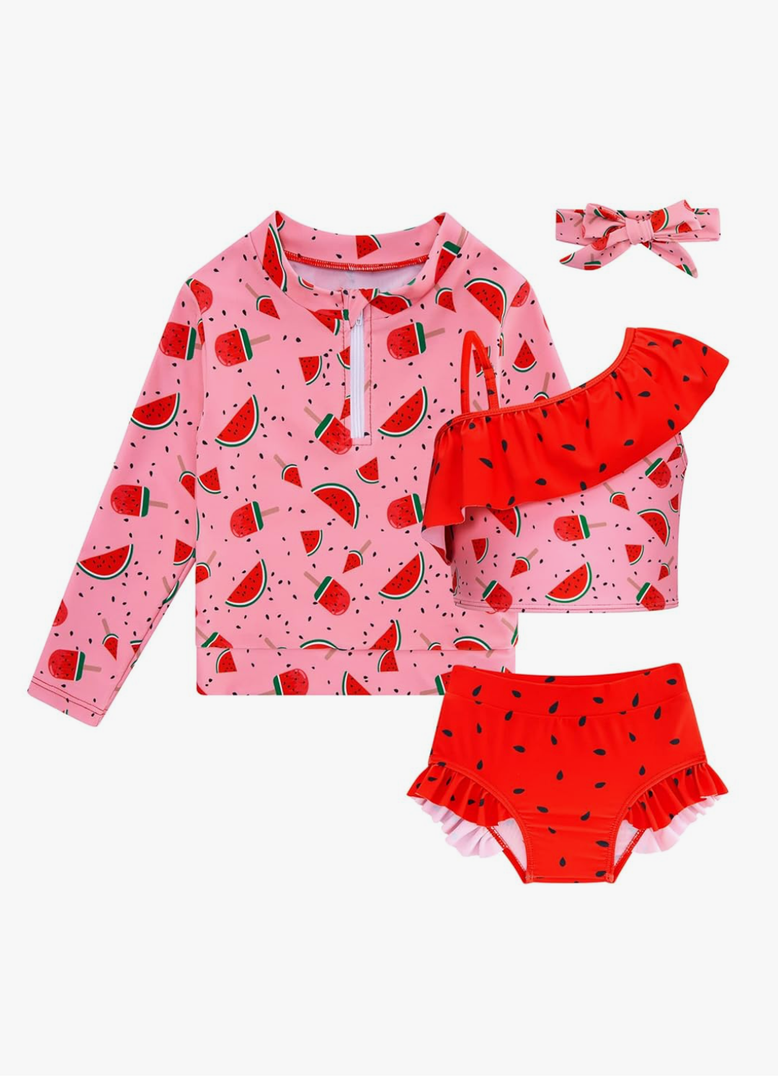 Funnycokid Baby Toddler Girls Swimsuit 4 Piece Bathing Suit Long Sleeve Rash Guard Sets - 6 Years