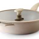 PRICUSIS Nonstick Deep Frying Pan with Glass Lid, 12 Inch (4.8 qt), 5X Durable Nonstick Saut Pan, Scratch & Stain Resistant, PFOA Free, Induction Compatible, Dishwasher & Oven Safe, Natural Linen