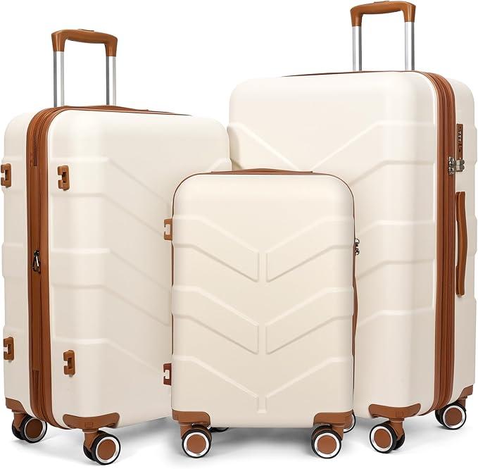TILYMOL Luggage Sets 3 Piece with Spinner Wheel, Hardside Suitcase Set with TSA Lock, Expandable Travel Luggage for Men and Women, White
