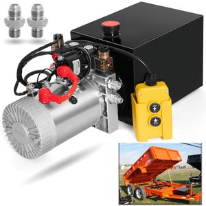 Hydraulic Pump 12V Dump Trailer Pump - Double Acting, 8-Quart Electric Power Unit for Dump Trailers and Car Lifting (8 Quart)
