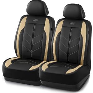 Skechers Car Seat Covers,Luxury Faux Leather Seat Covers,Waterproof Anti Slip Car Seat Protector Front Seats,Car Accessories Airbag Universal Fit for Most Cars,Vans,Trucks,SUV,Beige (Black and Beige)