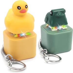 Quacking Duck & Croaking Frog Keyboard Fidget Set - LED Light Animal Clicker Toys with Realistic Sounds, Type-C Rechargeable Stress Relief Keychains for Adults, Cute Bag Accessories Gift
