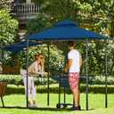 FAB BASED 5x8 Grill Gazebo with Extra Awning, All-Weather Steel Construction, Double Tiered & Resistant Canopy Roof, Metal Serving Shelves, 2 LED, Bottle Opener for Patio, Backyard, BBQ (Blue)