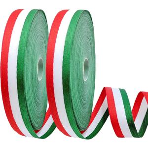 Voya 2Pcs Green/White/Red Ribbon - Ribbon for Crafts and Decorations, Vibrant Colors & Durable, Perfect for Fiesta Parties, Parades, and DIY Projects (Red/White/Green, 7/8"-50 Yds)