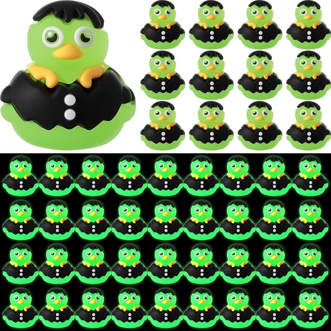 VioraWhite 50 Pcs Luminous Halloween Mini Rubber Duck Zombie 0.8 Inch Tiny Horror Ducks Figurines Glow in Dark Miniature Zombie Statues for Hide and Seek Halloween Party Gift Props Landscape Decor
