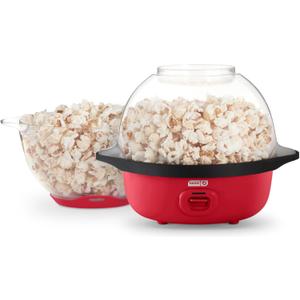 Dash SmartStore Stirring Popcorn Maker - Hot Oil Electric Popcorn Popper with Butter-Warming Tray, Clear Serving Bowl & Measuring Cup - 12 Cups, Red