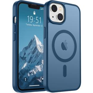 SUPFINE Magnetic for iPhone 14 Case & iPhone 13 Case (Compatible with MagSafe)(Military Grade Drop Protection) Slim Translucent Matte Shockproof with Anti-Fingerprint Phone Case,Deep Blue