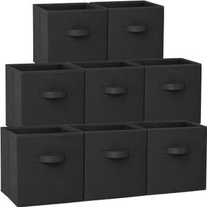 Criusia Storage Cubes - 11 Inch Heavy Duty Fabric Storage Bins for Shelves Closet, Cube Organizer - 8 Pack Collapsible Cube Storage Bins Baskets for Organizing Clothes Blankets Toys (Black)