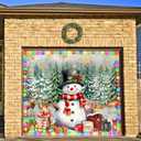 FuWeave 7x8 ft Christmas Garage Door Banner Cover with LED String Light Battery BoxOutdoor Large Snowman Garage Door Decors,2025 Winter Snowman Backdrop for Wall House Party Decor
