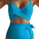 Dokotoo Swimsuits for Women High Waisted Bikini Two Piece 2025 Adjustable Straps Up Tummy Control Cross Front Bathing Suit Summer Sexy Set Beach (Blue, XXL)
