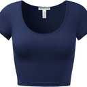 Women's Cotton Crop Tops Short Sleeve Scoop Neck Stretchy Casual Shirt (Large, 011-navy-1)
