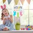 5 x Easter Welcome Wreath, Cute Bunny Happy Easter Signs for Front Door, Wooden Decorations Home Decor Porch Window Wall Farmhouse Indoor Outdoor