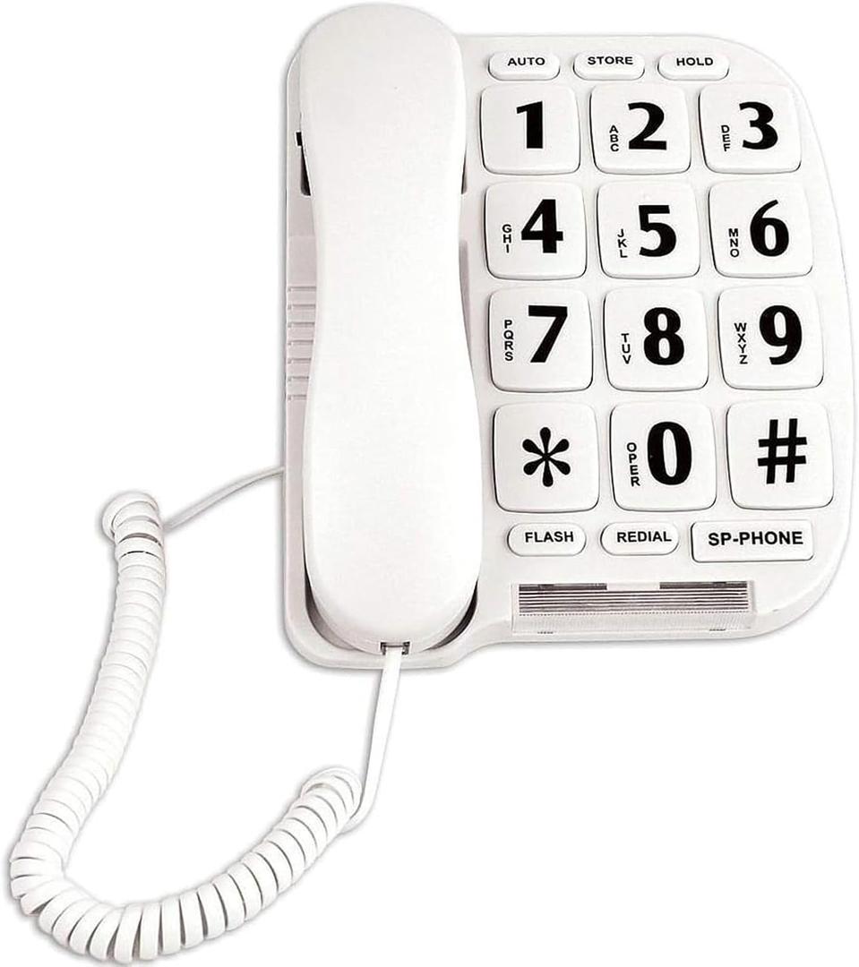 JF11W Big Button Phone for Seniors Home Phone Corded Landline Phone for Elderly Amplified Telephone for Hearing Impaired Aid Telephones with Loud Speakerphone Desktop Telephone