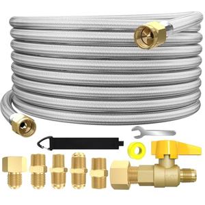 36 Foot 350PSI High Pressure Braided Propane Hose Extensions with Brass Gas Ball Valve, with Conversion Coupling 3/8" Flare to 1/2" Female NPT, 1/4" Male NPT, 3/8" Male for BBQ Grill, Fire Pit, Heater