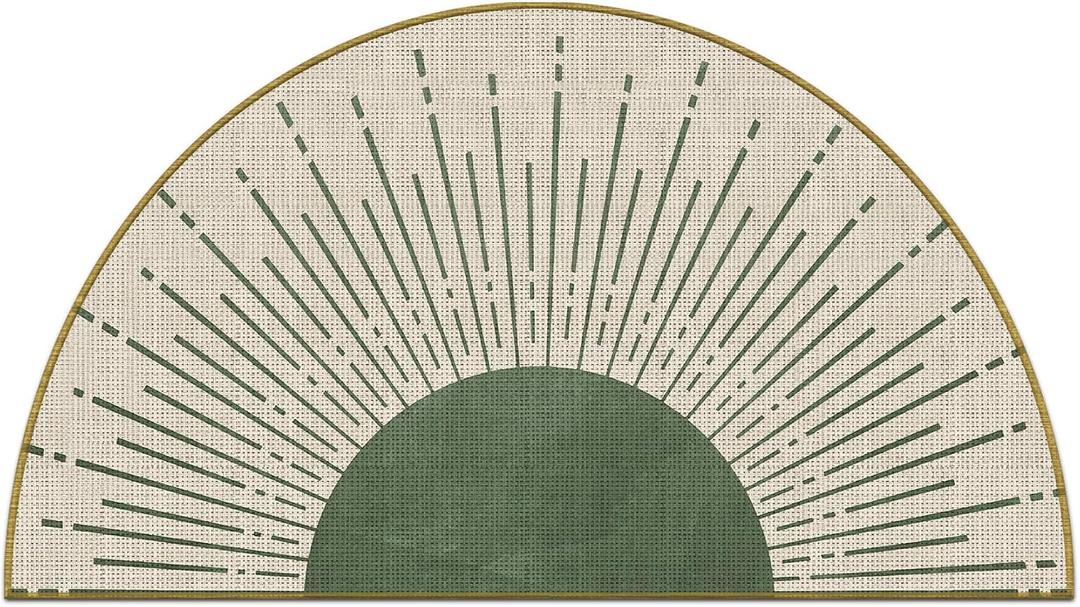 Mingnei Boho Sun Linen Doormat Door Mat for Home Kitchen Entrance, Bohemian Green Door Mat, Sun Sunshine Sunburst Sunshine Mats for House Front Outdoor Outside Entryway Rug 15.5 x 27 inch Welcome Mat
