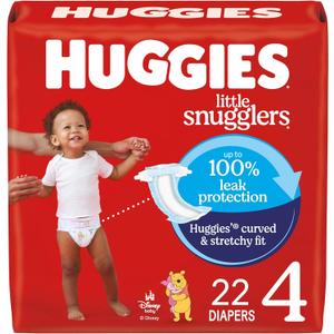 Huggies Size 4 Diapers, Little Snugglers Baby Diapers, Size 4 (22-37 lbs), 22 Count,