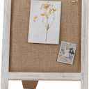 SOFE Linen Desk Bulletin Board Small, 12"15" Cute Fabric Pin Board White Wash Wood Framed, Tabletop Freestanding Display Photo Memo Vision Board, Rustic Notice Board for Home Office School