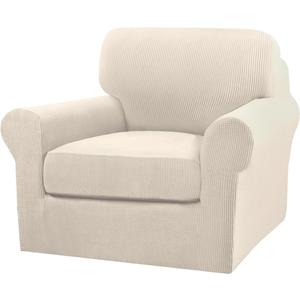 Turquoize 2 Piece Chair Covers for Living Room Armchair Couch Cover with Individual Cushion Covers Furniture Cover for Chairs (Chair,BiscottiBeige)