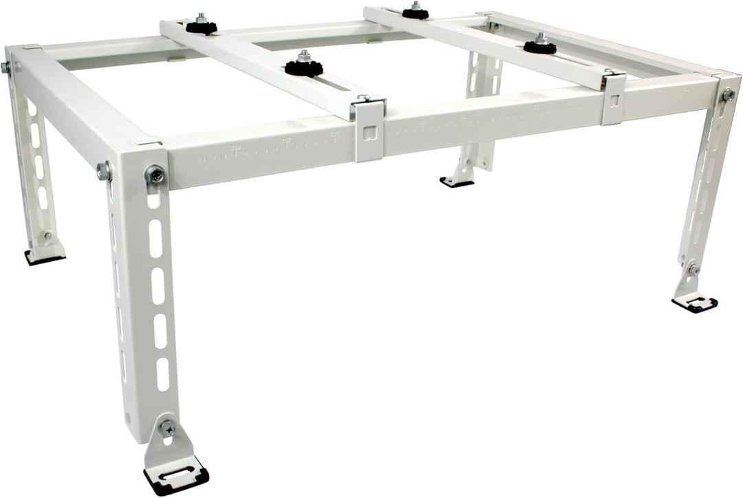 Mini Split Stand Ground Mounting Bracket Pad for 9,000-24,000BTU AC/Heating System/Ductless Air Conditioner,Anti-Vibration Heavy-Duty Vibration Absorber Condenser Adjustable Base 400LBS Load Capacity (White 1)