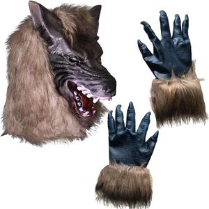 Halloween Werewolf Mask Realistic Claws Gloves Scary Wolf Head Costume for Adults & Teens Cosplay Costume Trick or Treat