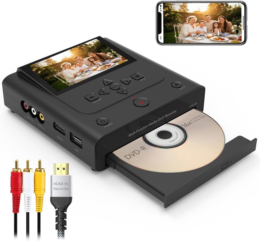 VHS to DVD Recorder, No Computer Needed, Convert VHS, VCR, Hi8 & Camcorder to DVD, USB, SD or HDD, HDMI & AV Input, 4.3" LCD Preview