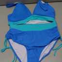 Blooming Jelly Women High Waisted Bikini Sets Tummy Control Swimsuits Color Block Two Piece Drawstring Bathing Suit (L, Blue)