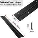 2 Pcs Heavy Duty Piano Hinge 36 Inch x 3 Inch Width, True 0.060'' Thick Stainless Steel Black Piano Hinge for Heavy Duty Cabinet, Door, Toolbox, Wooden Box, Metal Plate, Furniture, Industrial Project