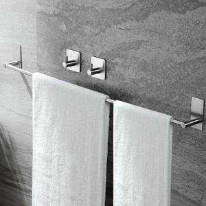 Taozun Towel Bar - 32 Inch Towel Holder with 2 Packs Adhesive Hooks, Hand Towel Rack Stick on Wall, Stainless Steel Bathroom Hardware Accessory Kit (Silver)