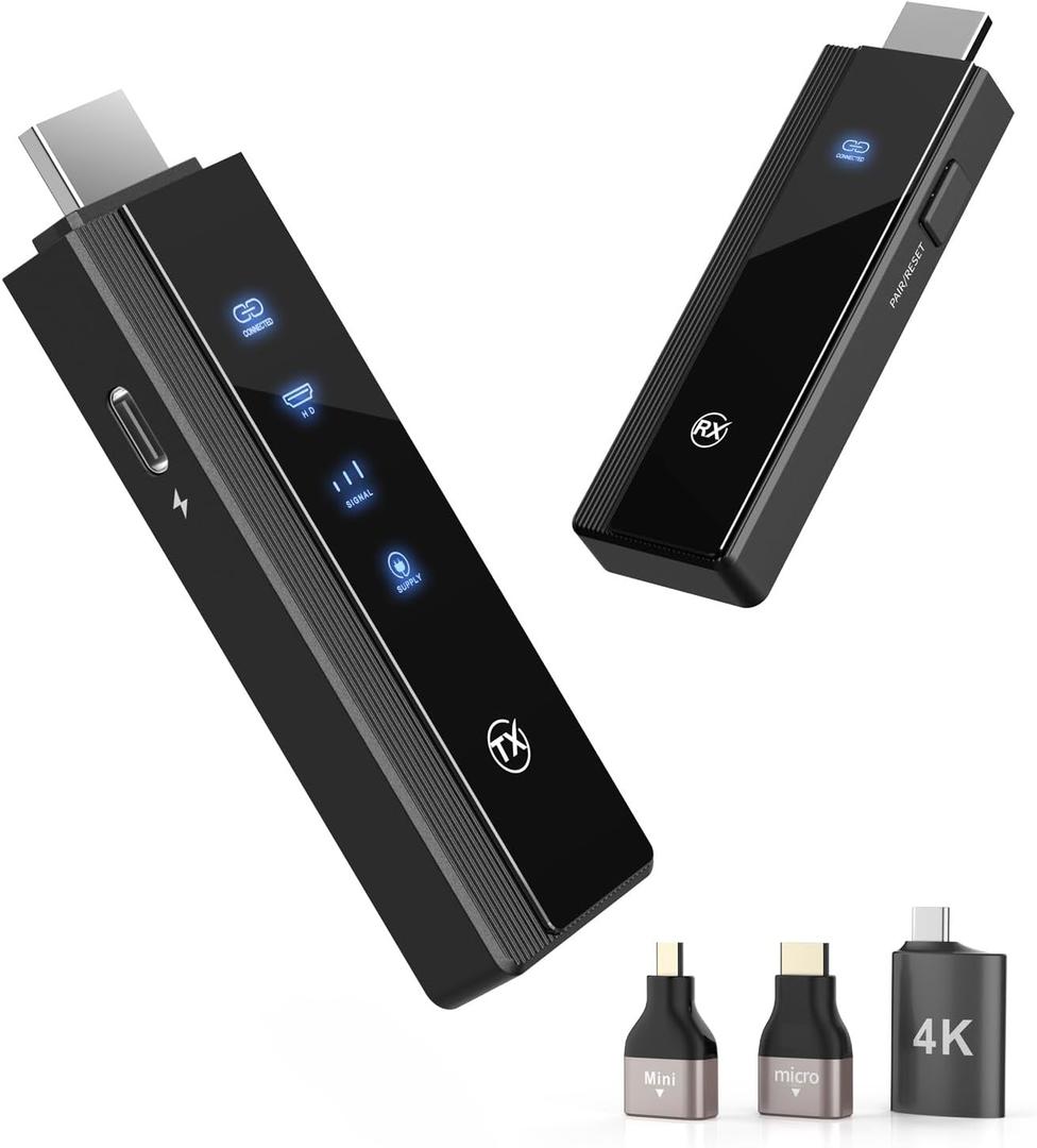 2025 Upgraded Wireless HDMI Transmitter and Receiver 4K Decode & 1080P@60Hz, 5G+2.4G Dual Band, LED Display, Plug&Play Zero Latency for Video and Audio to Monitor from PC/TV Box/Projector