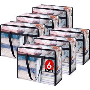 Lifewit 6 Pack Clear Clothes Storage Bags, 40L Plastic Blanket Storage Bag, Vinyl Foldable Moving Bags with Zipper, Closet Organizers and Storage Containers for Bedding, Duvet, Comforter