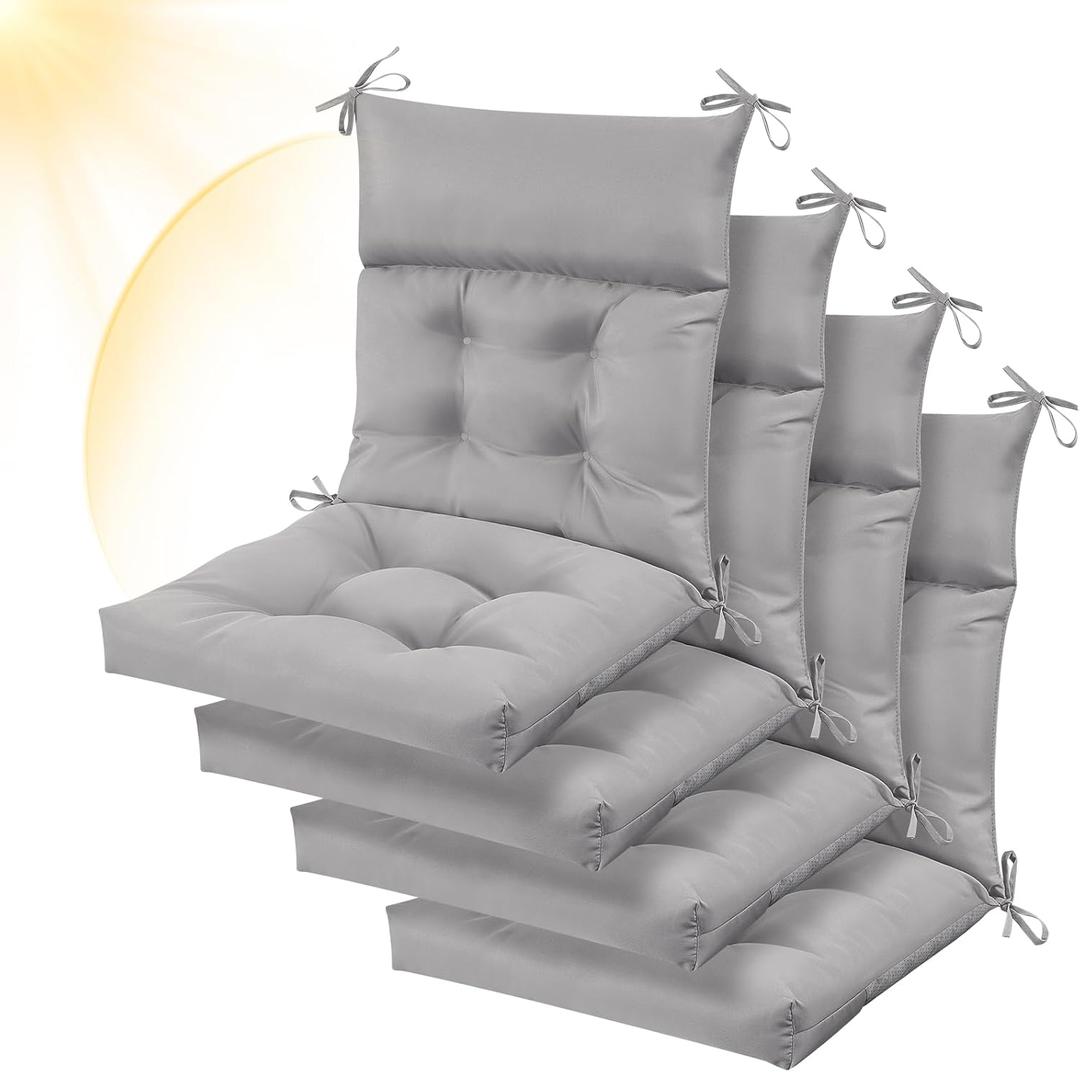 Sintuff 4 Pcs 44 x 21 x 4 Patio Chair Cushions Outdoor Chair Cushion Seat/Back Tufted Pillow with Ties Water Resistant Replacement Indoor Patio Furniture Outdoor Furniture (Solid Color, Light Gray)