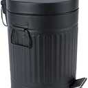 SIMPLEMADE Round Step Trash Can, Stainless Steel with Lid, Small Metal Wastebasket/Garbage Can for Bathroom, Office, Black, 5 Liter / 1.3 Gallon -