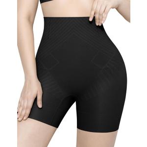 KLVEE High Waisted Shapewear Tummy Control Shorts for Women, Body Shaper, Seamless Shaping Thigh Slimmer Under Dress (Black, L)