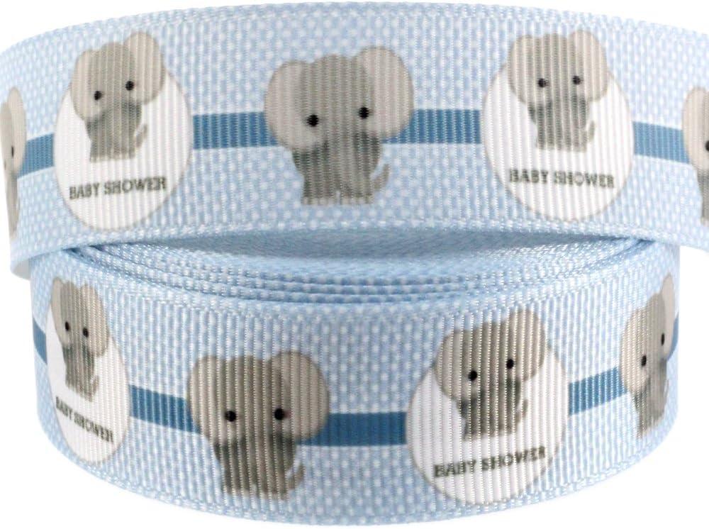 4 x Blue Elephant Ribbon 7/8" x 30 Ft Grosgrain Polyester Ribbon, Baby Shower, Wedding, Animal Print