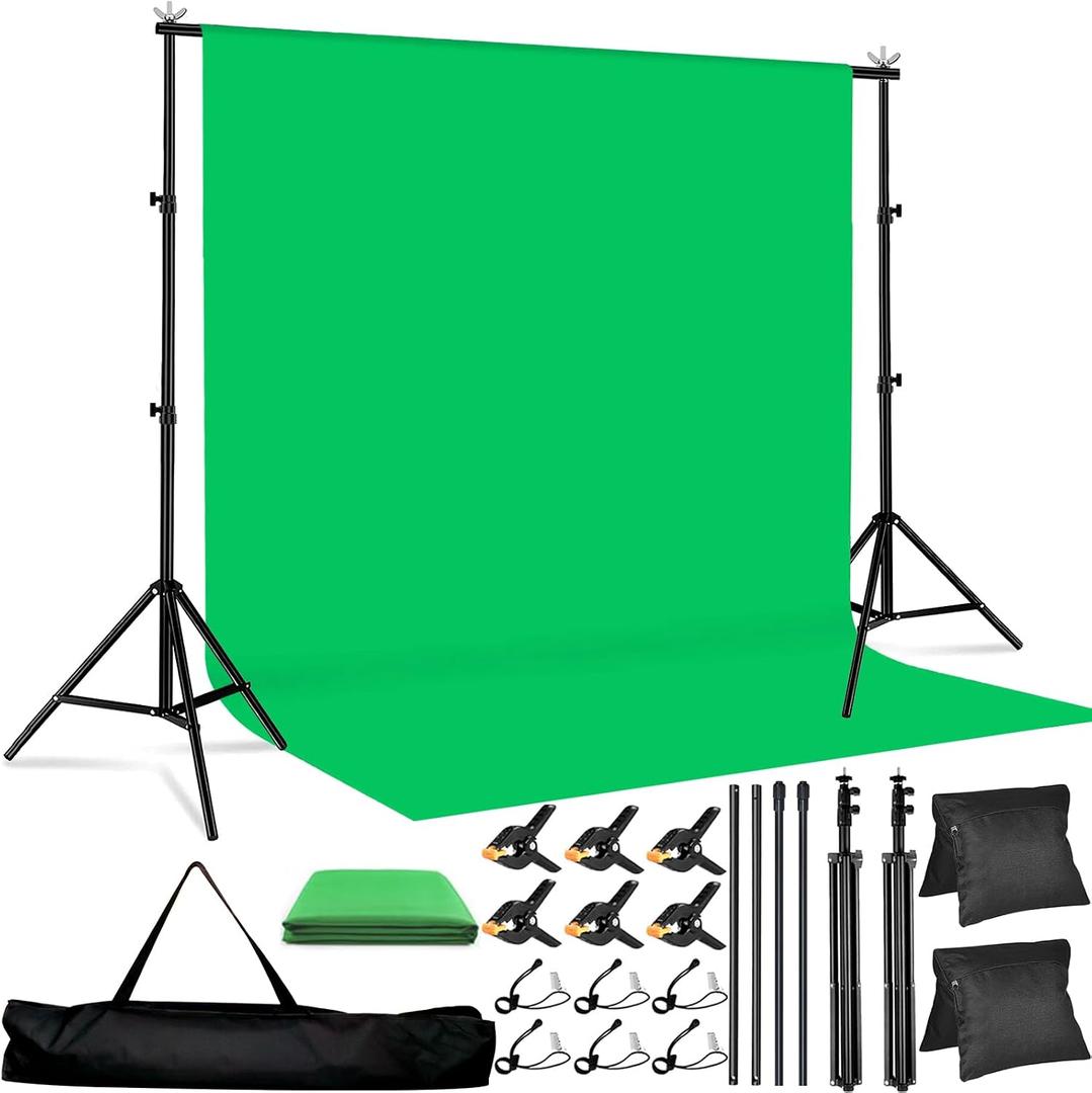 Green Screen Backdrop Kit 10x6.6ft with Tripod Stand, Chroma Key Background System for Video Shooting, Live Streaming, Photo Studio, Content Creation and Virtual Backgrounds
