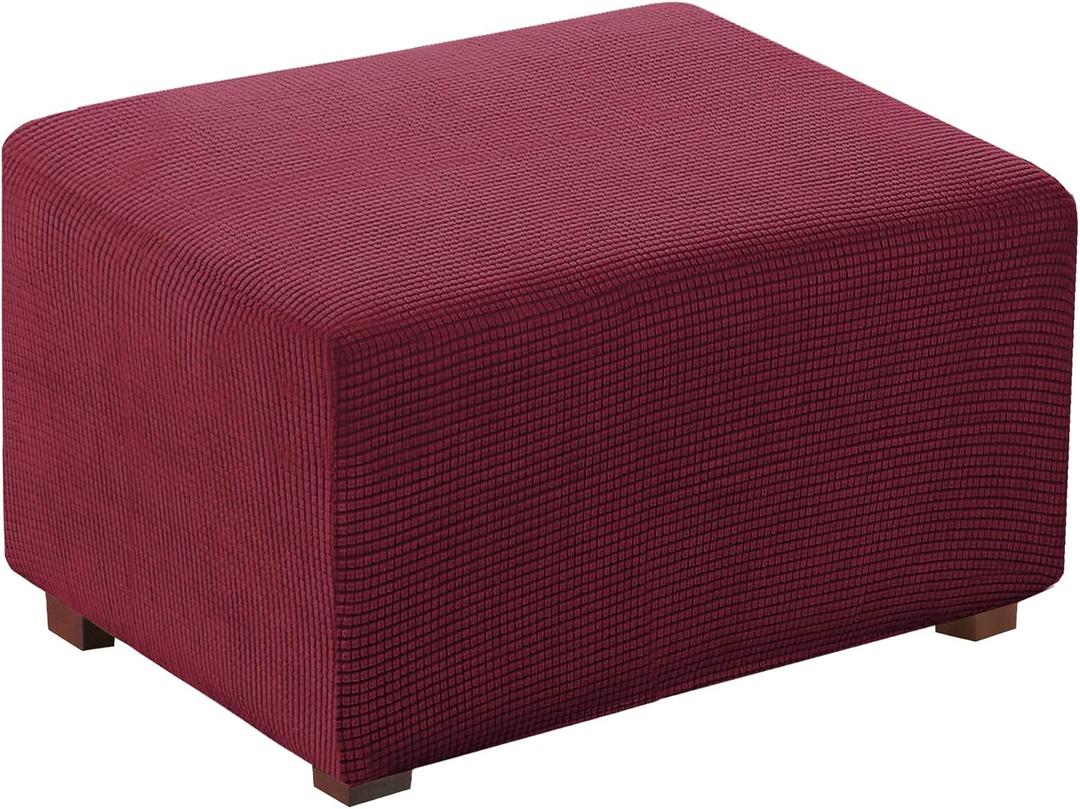 Flamingo P Stretch Ottoman Slipcover Spandex Elastic Rectangle Footstool Sofa Cover for Living Room Soft Rectangle slipcover with Elastic Bottom (X-Large, Burgundy)
