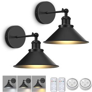 Battery Operated Wall Sconce Set of 2,Vintage Sconces Wall Decor Set of 2 with Remote, Dimmable Wall Lights for Living Room, Wall Lamp Fixture Indoor Bedroom Farmhouse Gallery Kitchen, Black