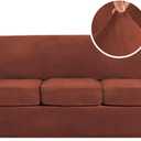 H.VERSAILTEX Modern Velvet Plush 2 Piece High Stretch Sofa Slipcover Sofa Cover Furniture Protector Form Fit Luxury Thick Velvet Sofa Cover for 3 Cushion Couch, Machine Washable (Sofa, Rust