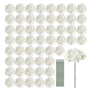 Auihiay 64 PCS Artificial Hydrangea Flowers, Silk Hydrangea Full Flowers Heads with Stems for Wedding Centerpieces, Home, Garden, Baby Shower, Party Decoration (Ivory)
