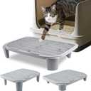 Adjustable Cat Litter Ramp for Elevated Cat Litter Box, Double Layered Litter Trapper with Filter Function, Easy Clean, Non-Slip Step and Stair-Gray