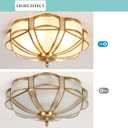 Brass Flush Mount Ceiling Light Mid Century Ceiling Light Fixture with Ceramic Light Socket Classy Frosted Glass Ceiling Lamp for Kitchen Hallway Foyer (13.7")