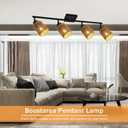 BoostArea 4 Light Track Lighting Kit, 4 Way Ceiling Spot Lighting with Handwoven Hemp Rope Lampshade, Flexibly Rotatable Light Head for Kitchen, Living Room, Bedroom, Bulb Not Included